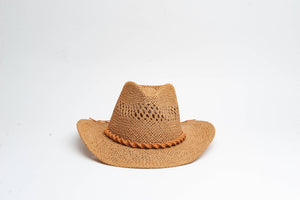 Straw Sun Hat with twisted rope trim tan