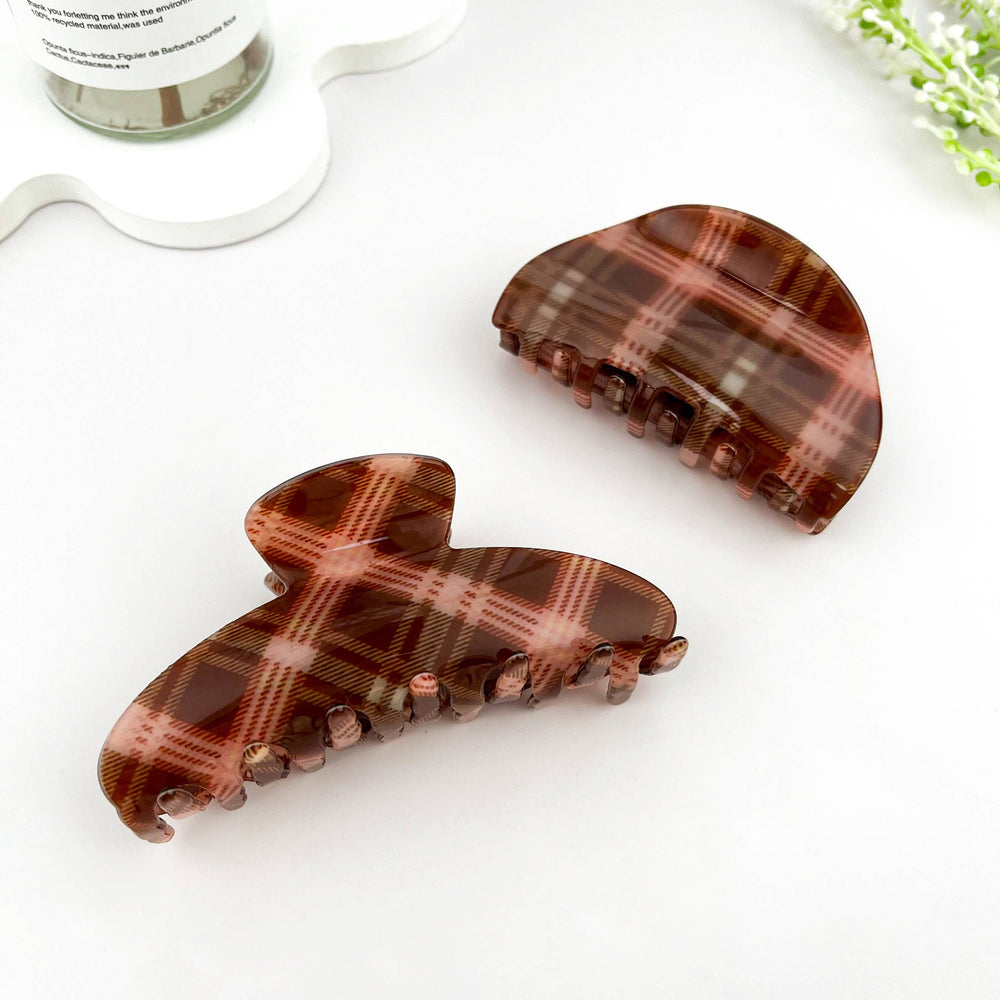 Brown & Pink Plaid Multi-Shape Hair Claw Clip