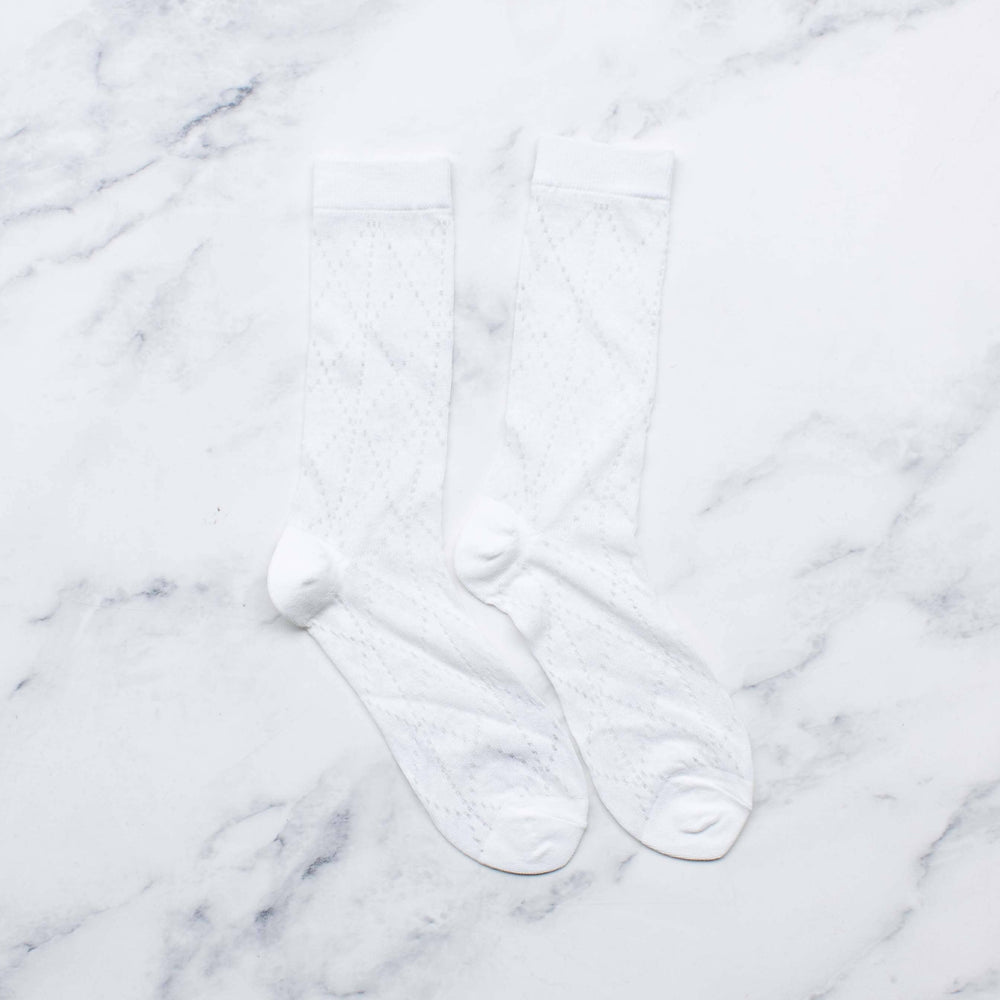 Elegant White Diamond Lace Crew Socks