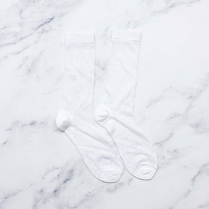 Elegant White Diamond Lace Crew Socks