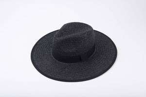 Summer straw fedora hat with bow grosgrain trim