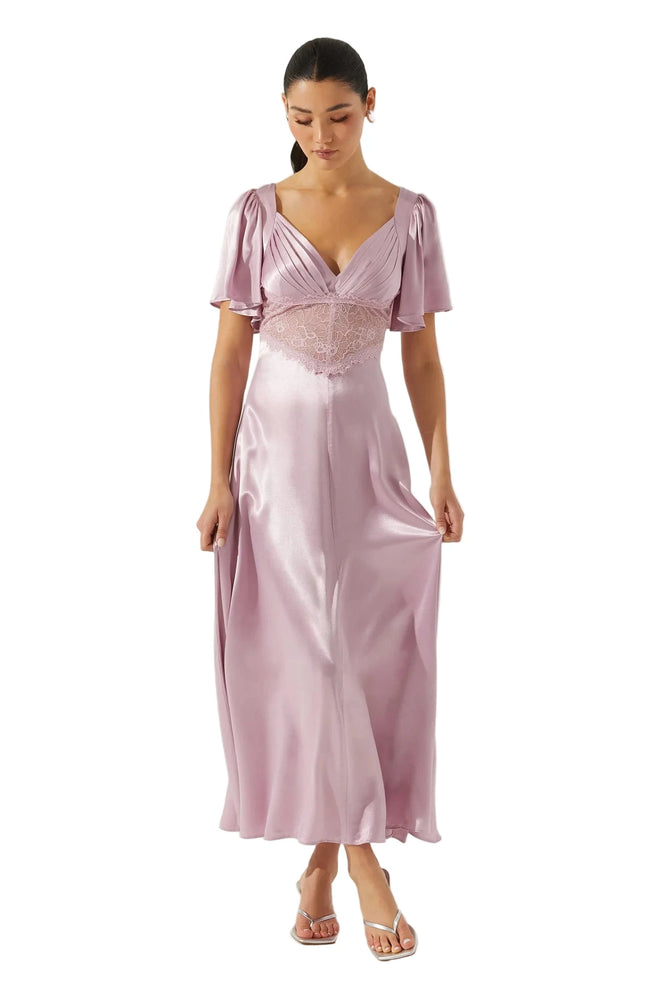 ASTR The Label Aurelia Satin V-Neck Midi Dress