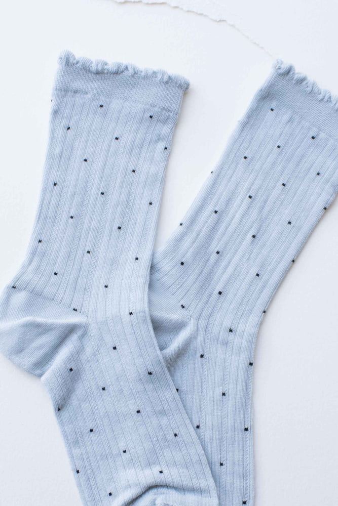 Frill Edge Ribbed Polka Dot Crew Socks