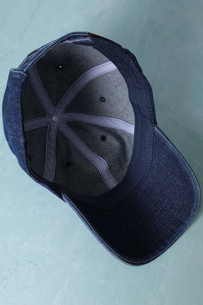 Plain Denim Cotton Baseball Cap Dad Hat: Dark Blue