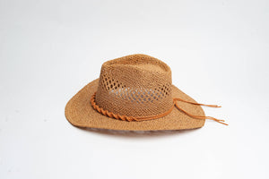 Straw Sun Hat with twisted rope trim tan