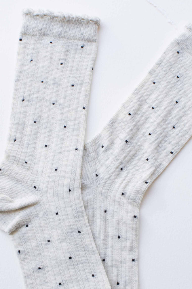 Frill Edge Ribbed Polka Dot Crew Socks