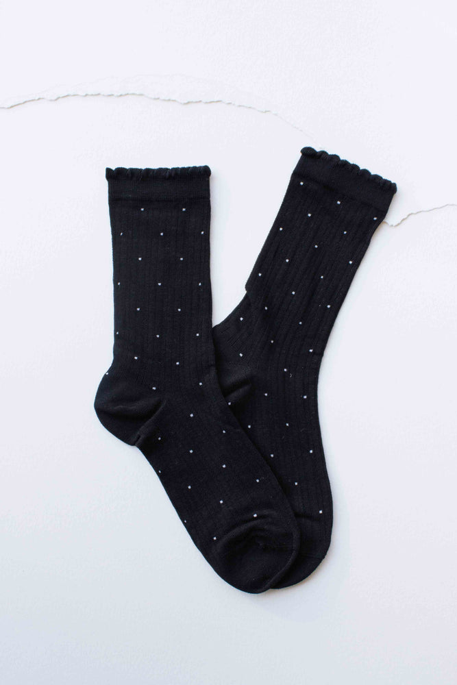 Frill Edge Ribbed Polka Dot Crew Socks