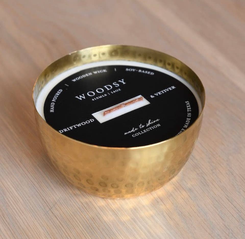 Driftwood & Vetiver: Solid Brass 14oz Pure Soy Candle