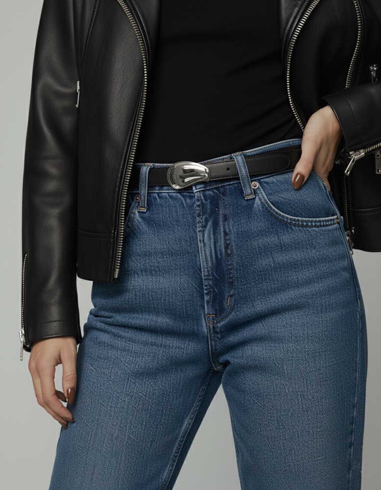 Napa Leather Belt with Silver Bean Buckle