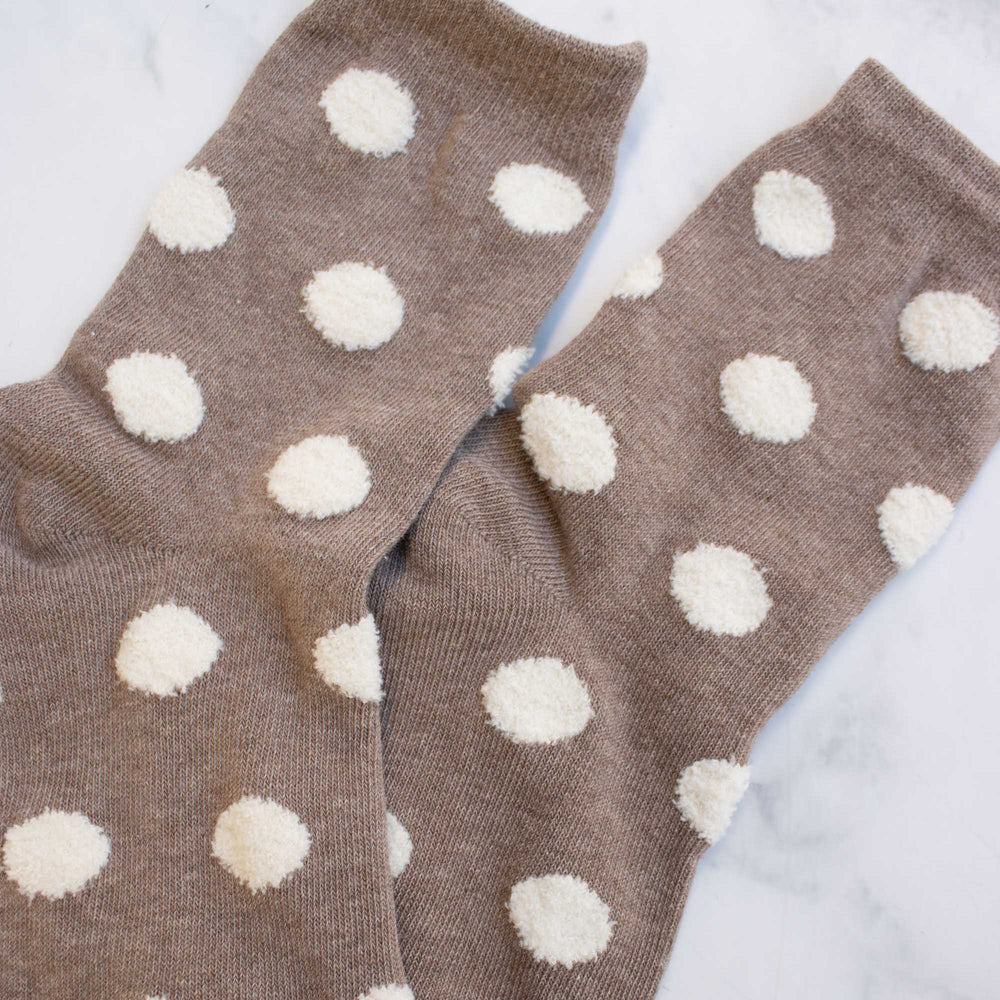 Women's Polka Dots Puff Casual Socks: Mocha