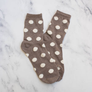 Women's Polka Dots Puff Casual Socks: Mocha