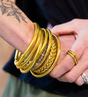 1 Genuine Buddhist Bangle Bracelet - Gold Size S