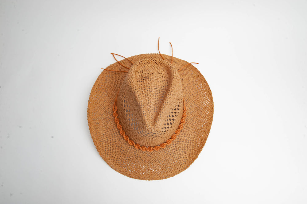 Straw Sun Hat with twisted rope trim tan