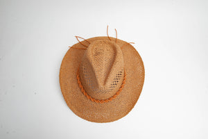 Straw Sun Hat with twisted rope trim tan