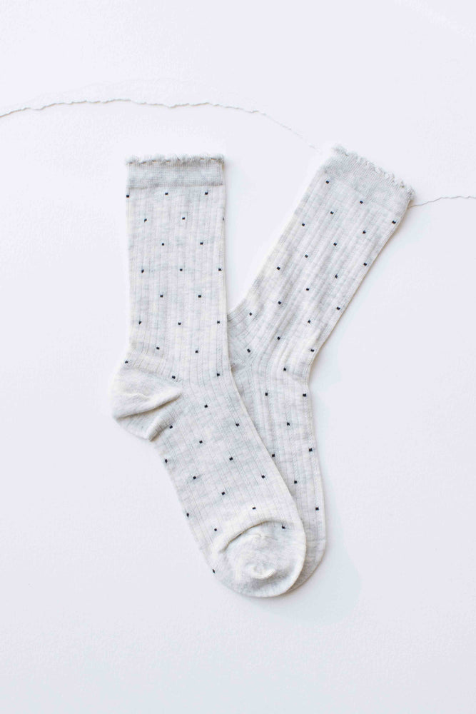 Frill Edge Ribbed Polka Dot Crew Socks