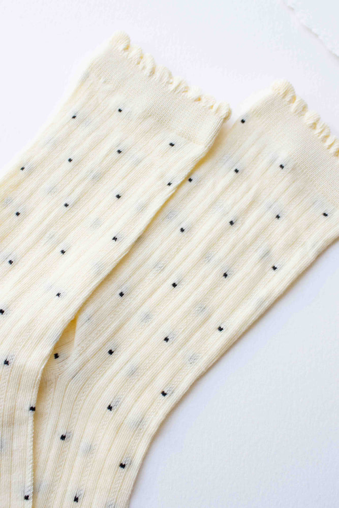 Frill Edge Ribbed Polka Dot Crew Socks