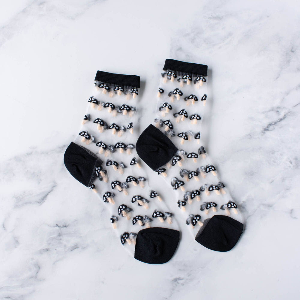 Women's Mushroom Mesh Socks: Black