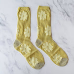 Vintage Glitter Flower Socks: Mustard