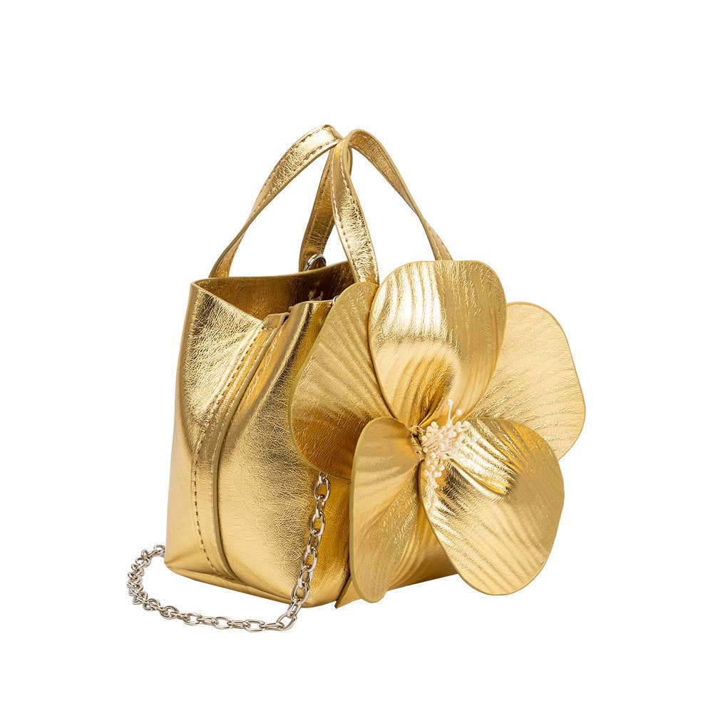 Monroe Gold Flower Vegan Leather Top Handle Bag Pre-Order 5/15