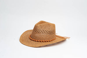 Straw Sun Hat with twisted rope trim tan