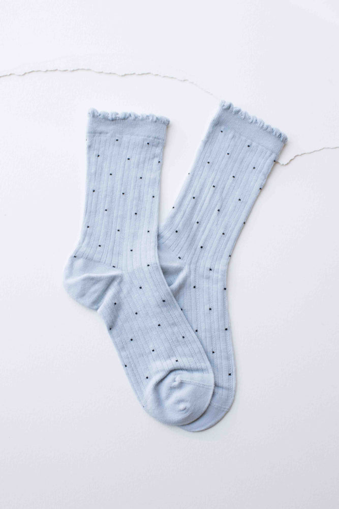 Frill Edge Ribbed Polka Dot Crew Socks