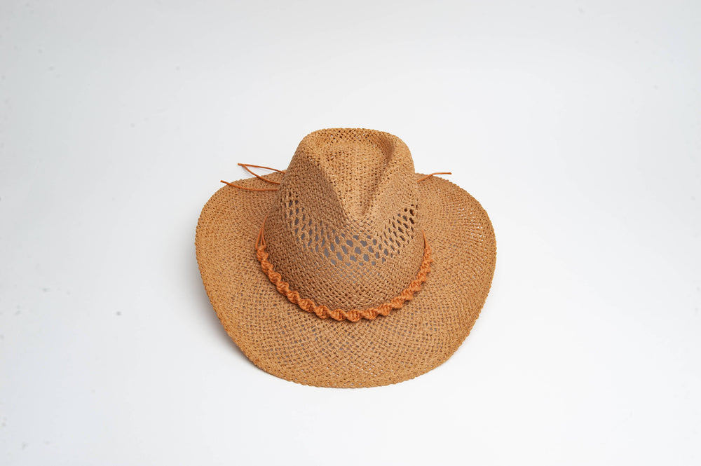 Straw Sun Hat with twisted rope trim tan