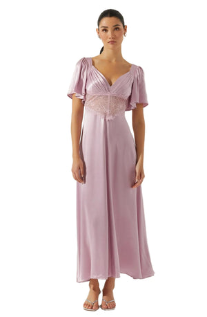 ASTR The Label Aurelia Satin V-Neck Midi Dress