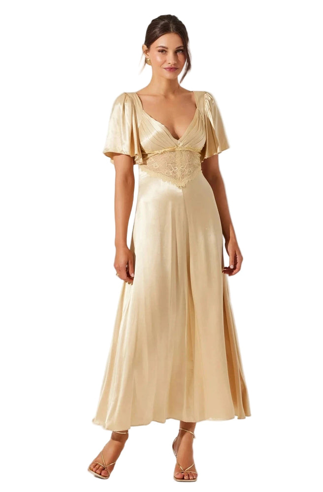 ASTR The Label Aurelia Satin V-Neck Midi Dress