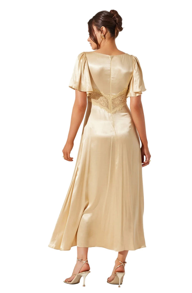 ASTR The Label Aurelia Satin V-Neck Midi Dress