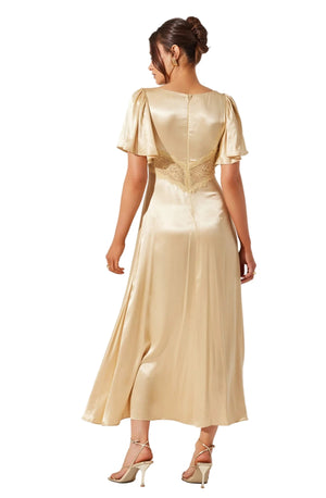 ASTR The Label Aurelia Satin V-Neck Midi Dress