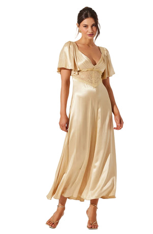 ASTR The Label Aurelia Satin V-Neck Midi Dress