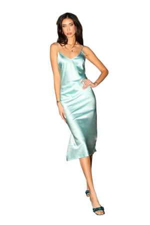 Aqua Silk Slip Dress
