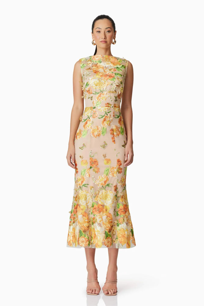 Elliatt Aella Butterfly Midi Dress in Yellow