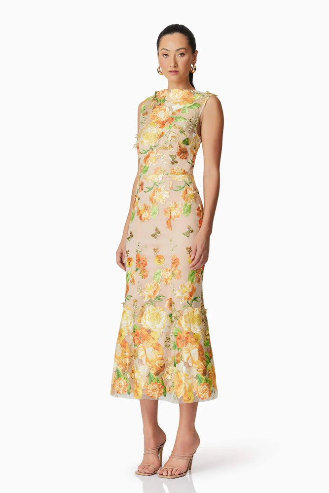 Elliatt Aella Butterfly Midi Dress in Yellow