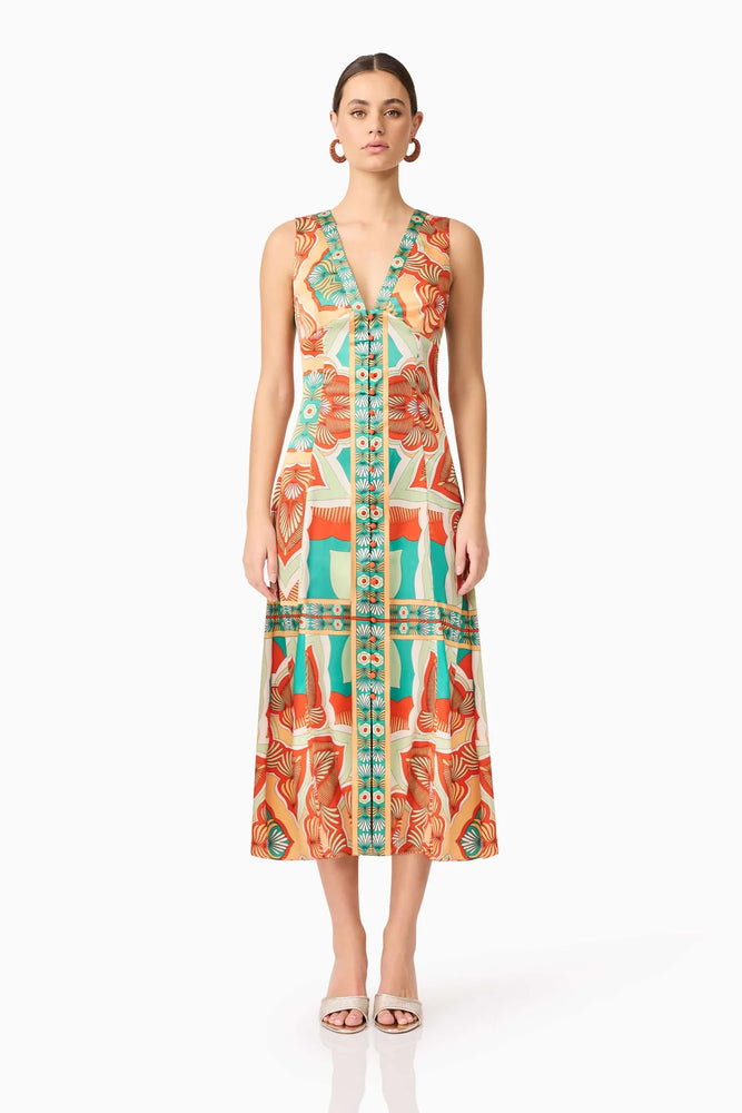 Elliatt Neomi V Neck Midi Dress in Orange