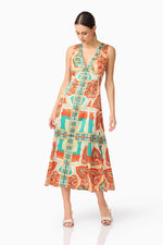 Elliatt Neomi V Neck Midi Dress in Orange