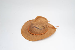 Straw Sun Hat with twisted rope trim tan