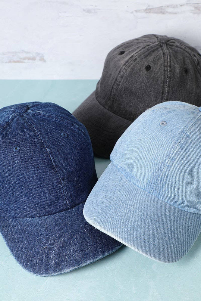 Plain Denim Cotton Baseball Cap Dad Hat: Dark Blue