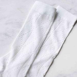 Elegant White Diamond Lace Crew Socks