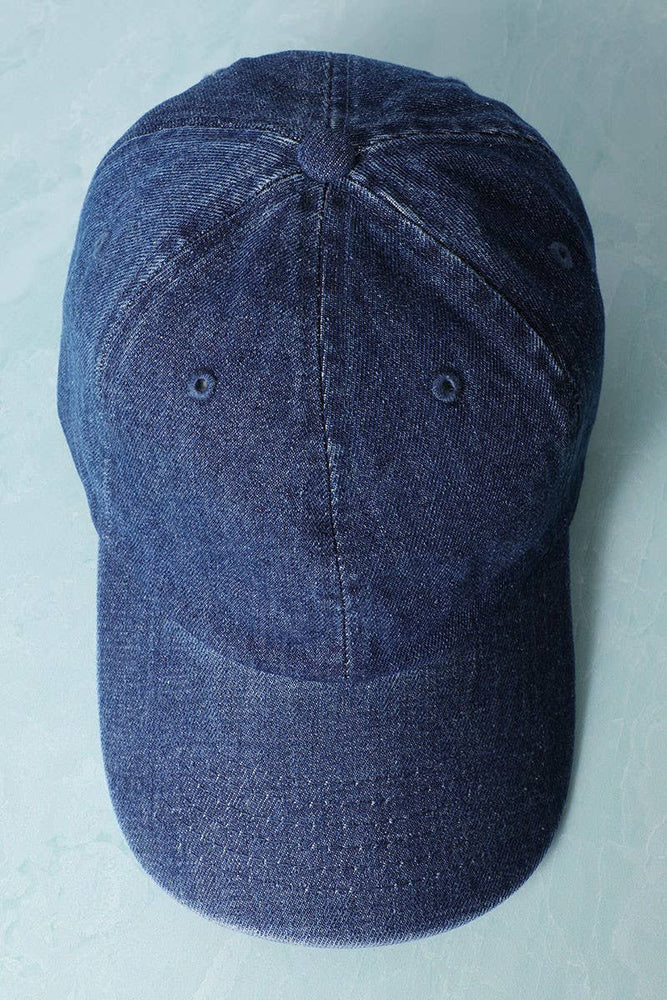 Plain Denim Cotton Baseball Cap Dad Hat: Dark Blue