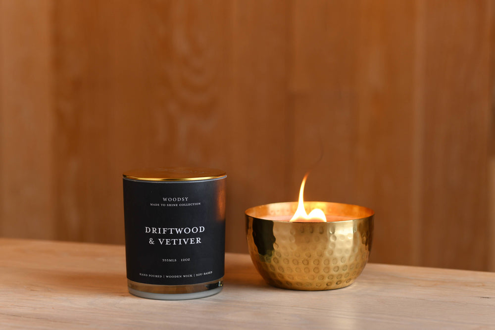 Driftwood & Vetiver: Solid Brass 14oz Pure Soy Candle