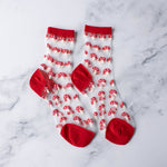 Women's Mushroom Mesh Socks: Red