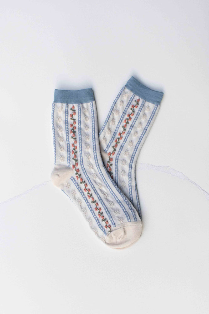 Vintage Stripe Floral Cotton Blend Socks