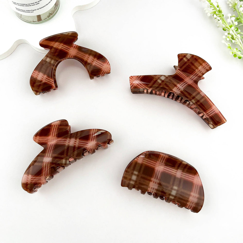 Brown & Pink Plaid Multi-Shape Hair Claw Clip