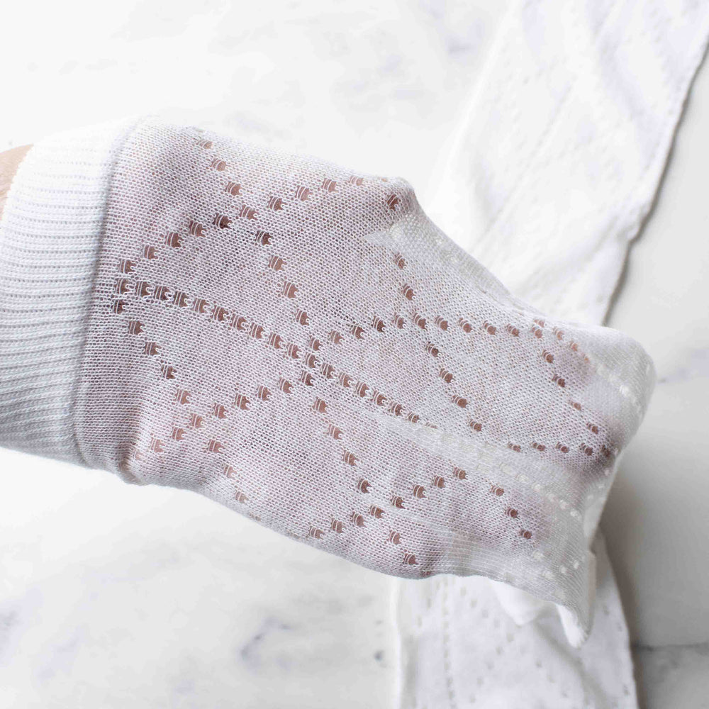 Elegant White Diamond Lace Crew Socks