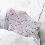 Elegant White Diamond Lace Crew Socks