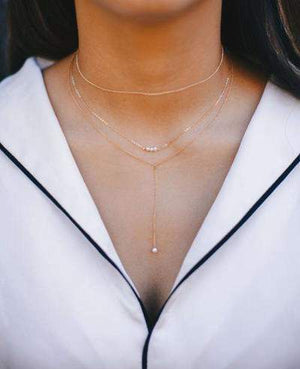Dainty Pearl Lariat Necklace