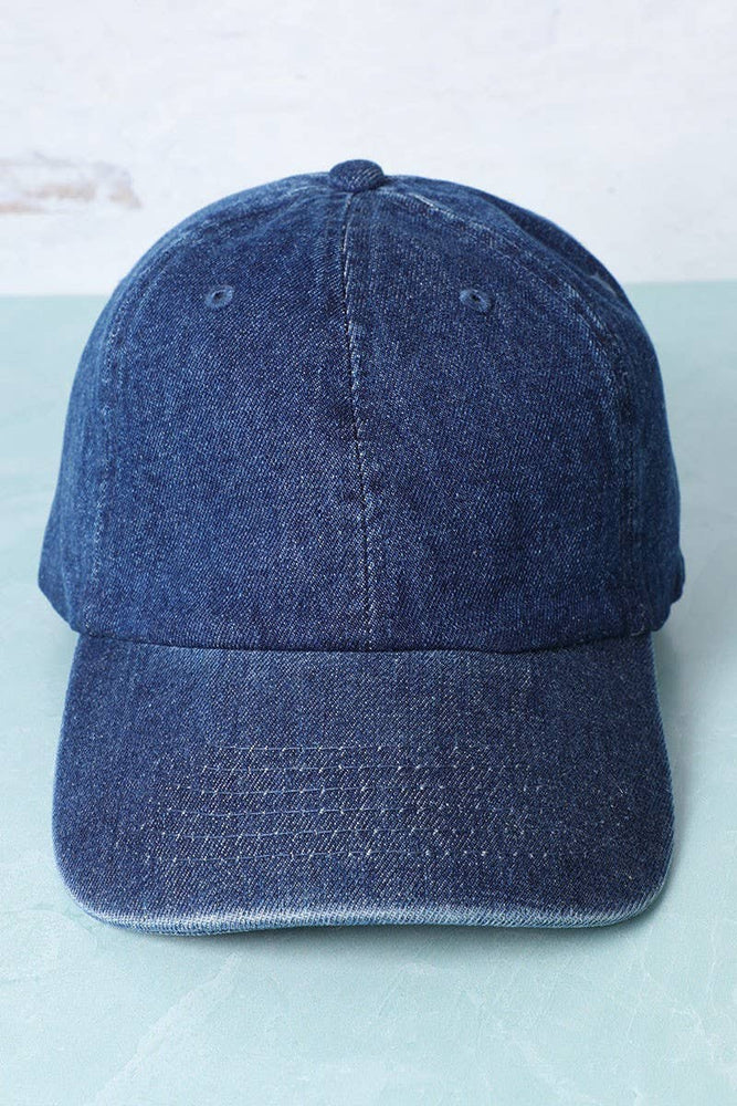 Plain Denim Cotton Baseball Cap Dad Hat: Dark Blue